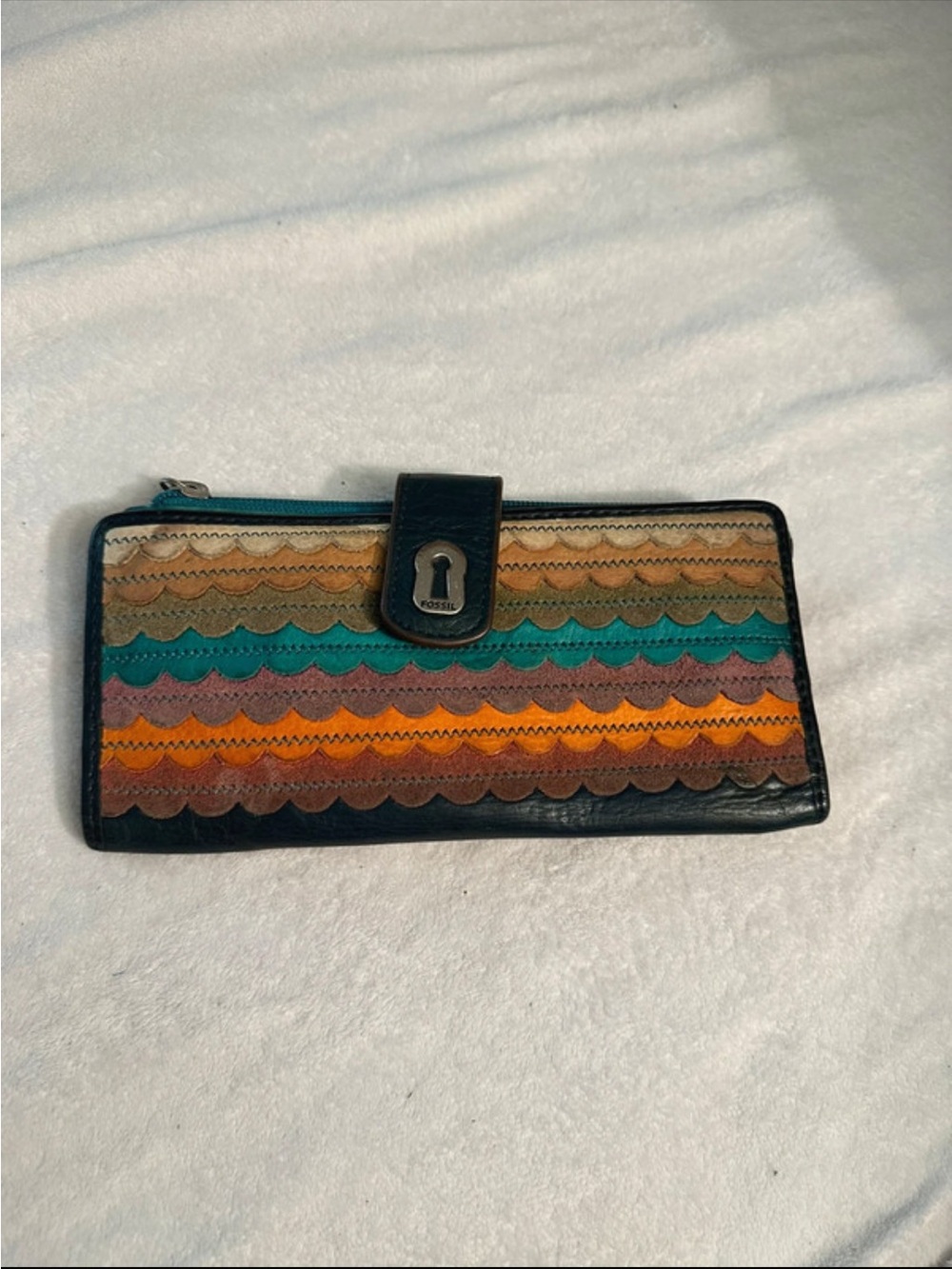Fossil Multicolor Scallop Stripe Wallet with Black Trim